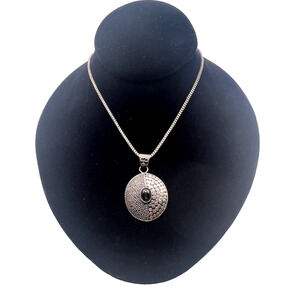 Sterling Silver 925 Necklace & Black Onyx Oval Brutalist Hammered Style Pendant